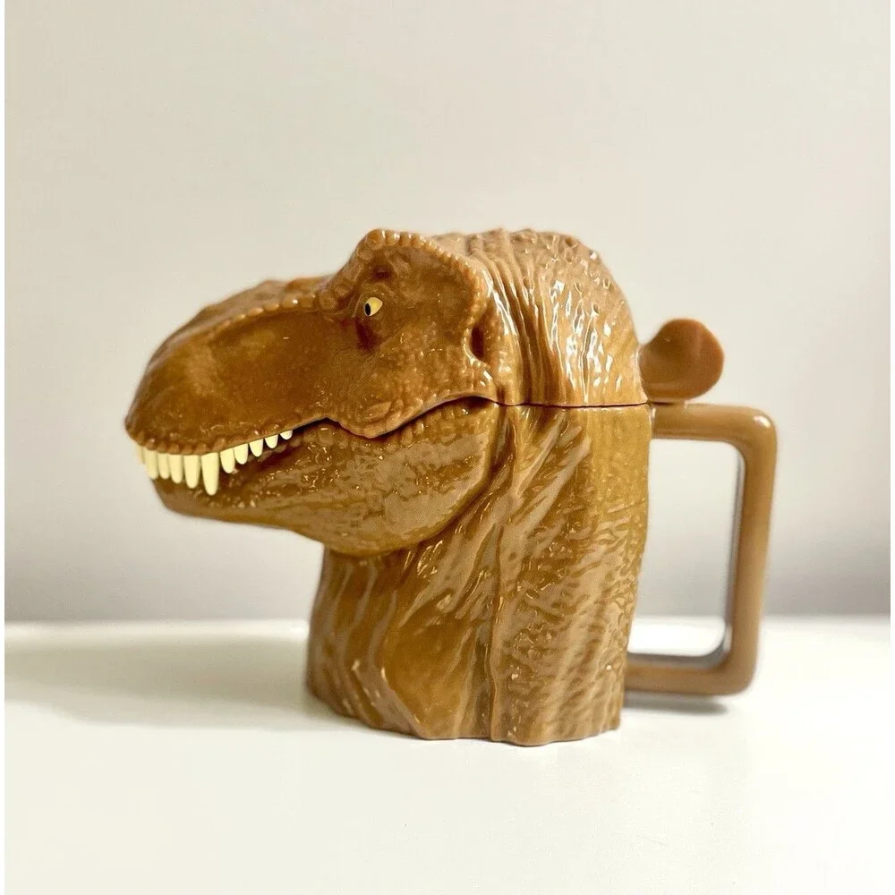 Jurassic Park World T-Rex Head Mug Cup Flip Top Lid Tyrannosaurus Rex Movie Gift